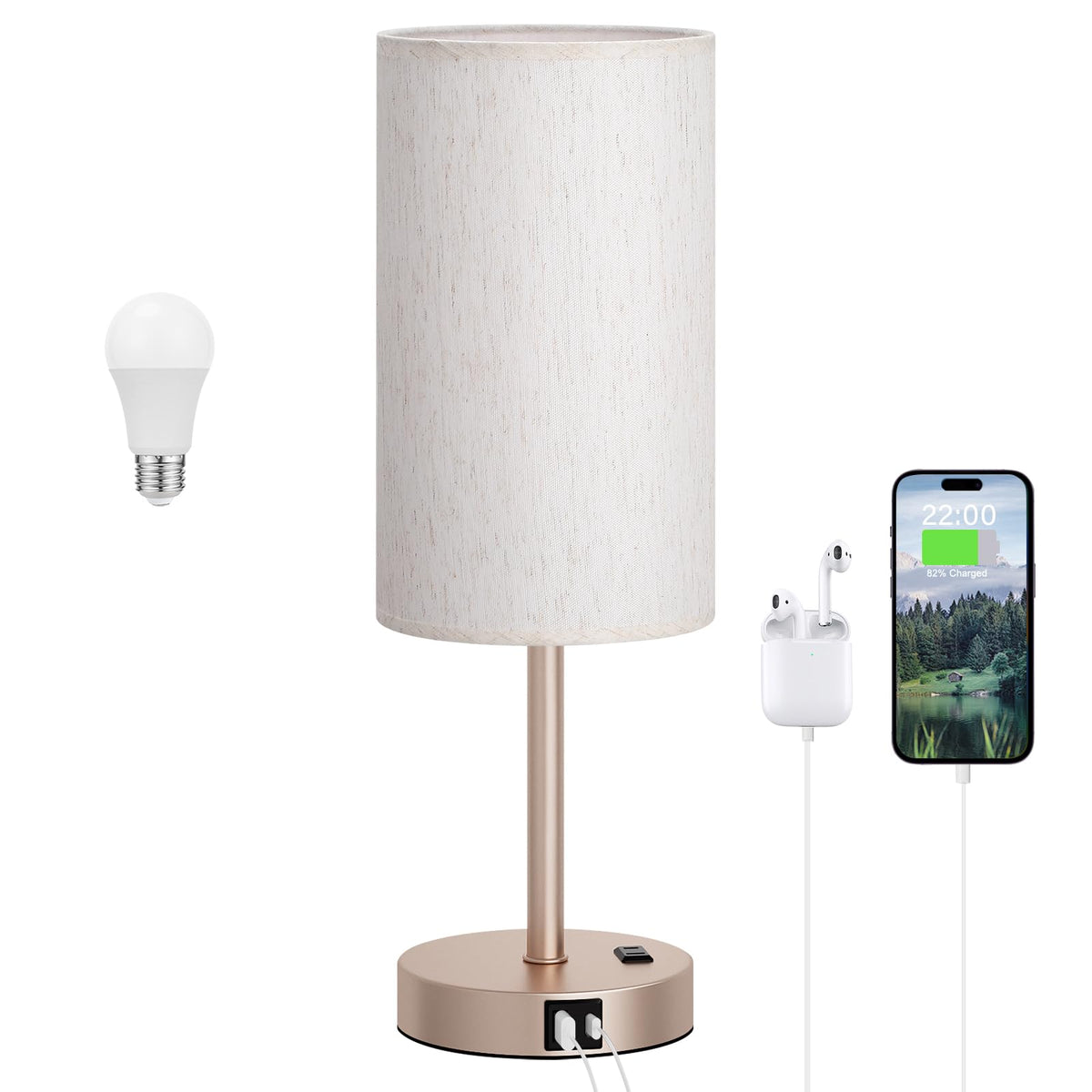 Dicoool Bedside Table Lamp for Bedroom - 3-Way Dimmable Touch Lamp, USB A+C