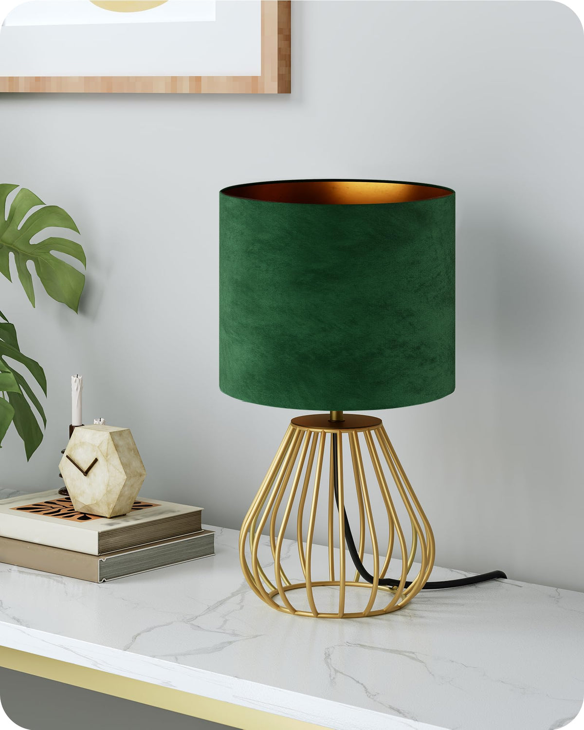Gold Table Lamp, 12.6 Inch Small Bedside Lamp with 2700K LED Bulb