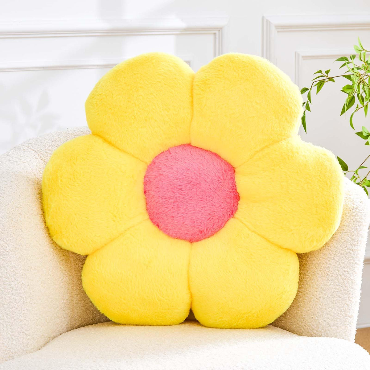 Kcvvcr Pink Flower Pillow, Cute Decorative Flower Shaped Throw Pillow with Faux Rabbit Fur, 14.9" Soft Flower Plush Throw Pillow Floor Pillows Room Décor for Bedroom Living Room