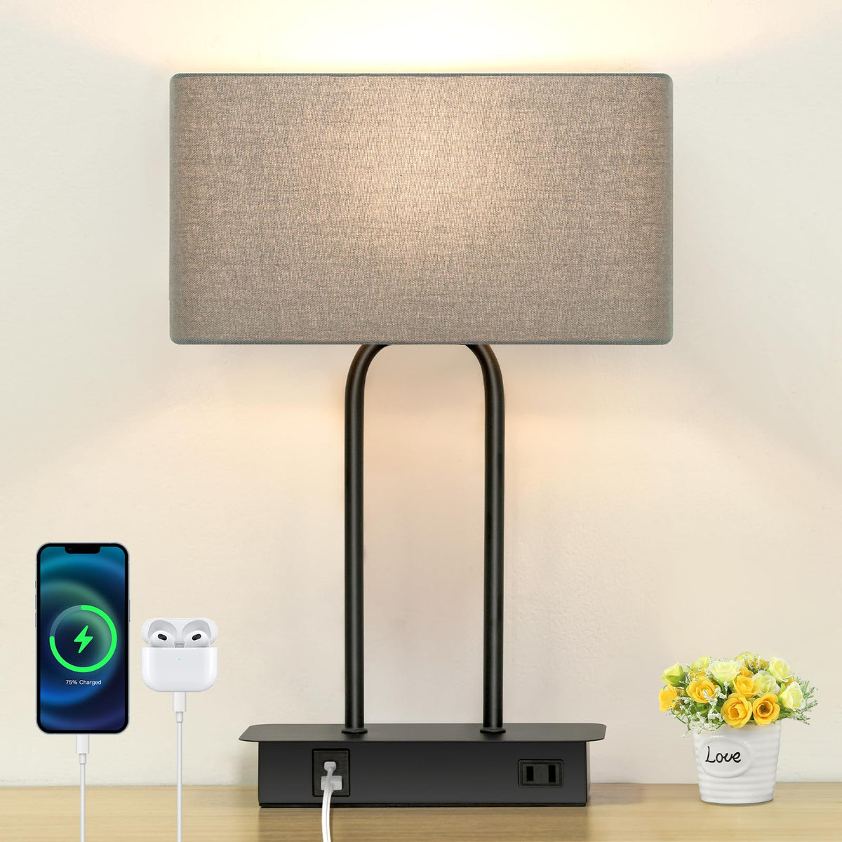 BesLowe 16’’ Table Lamp for Bedroom, Bedside Nightstand Lamp with LED Bulb