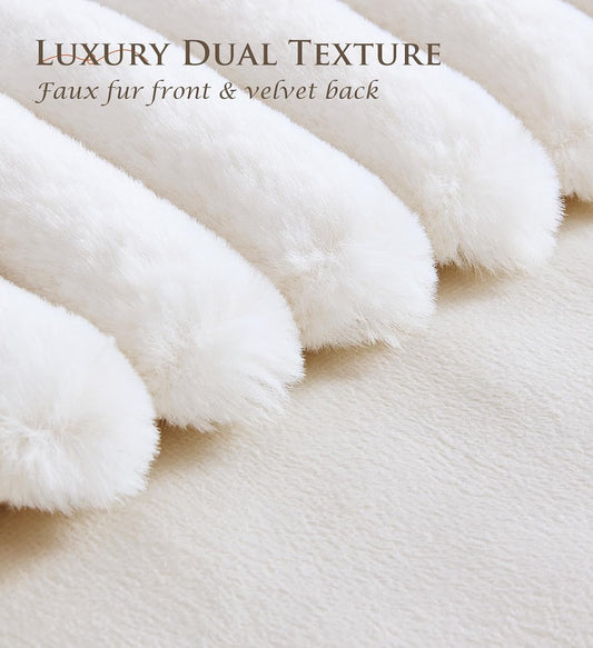 Set of 2 Decorative Throw Pillow Covers 18x18, Faux Fur Cream White