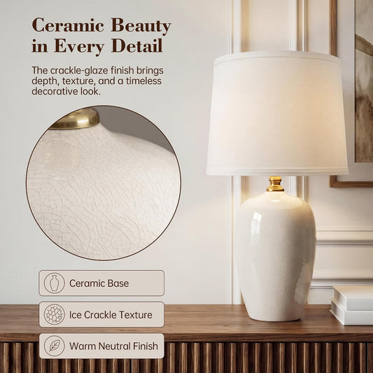 Dawnwake 19.1" Ceramic Table Lamps Set of 2 for Bedroom Living Room,Cream