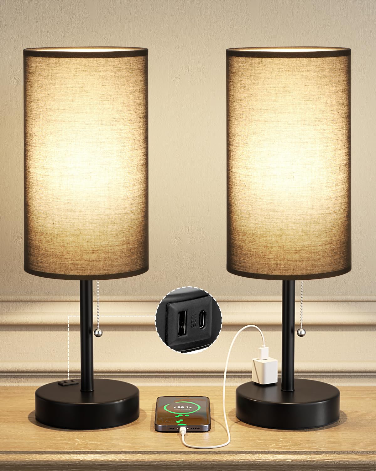 Fenmzee Bedside Table Lamps Set of 2 - Small Nightstand Lamp for Bedroom
