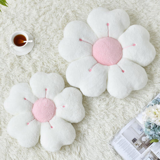 Flower Pillow, Cute Daisy Decorative Throw Pillows, White, 15 Inches