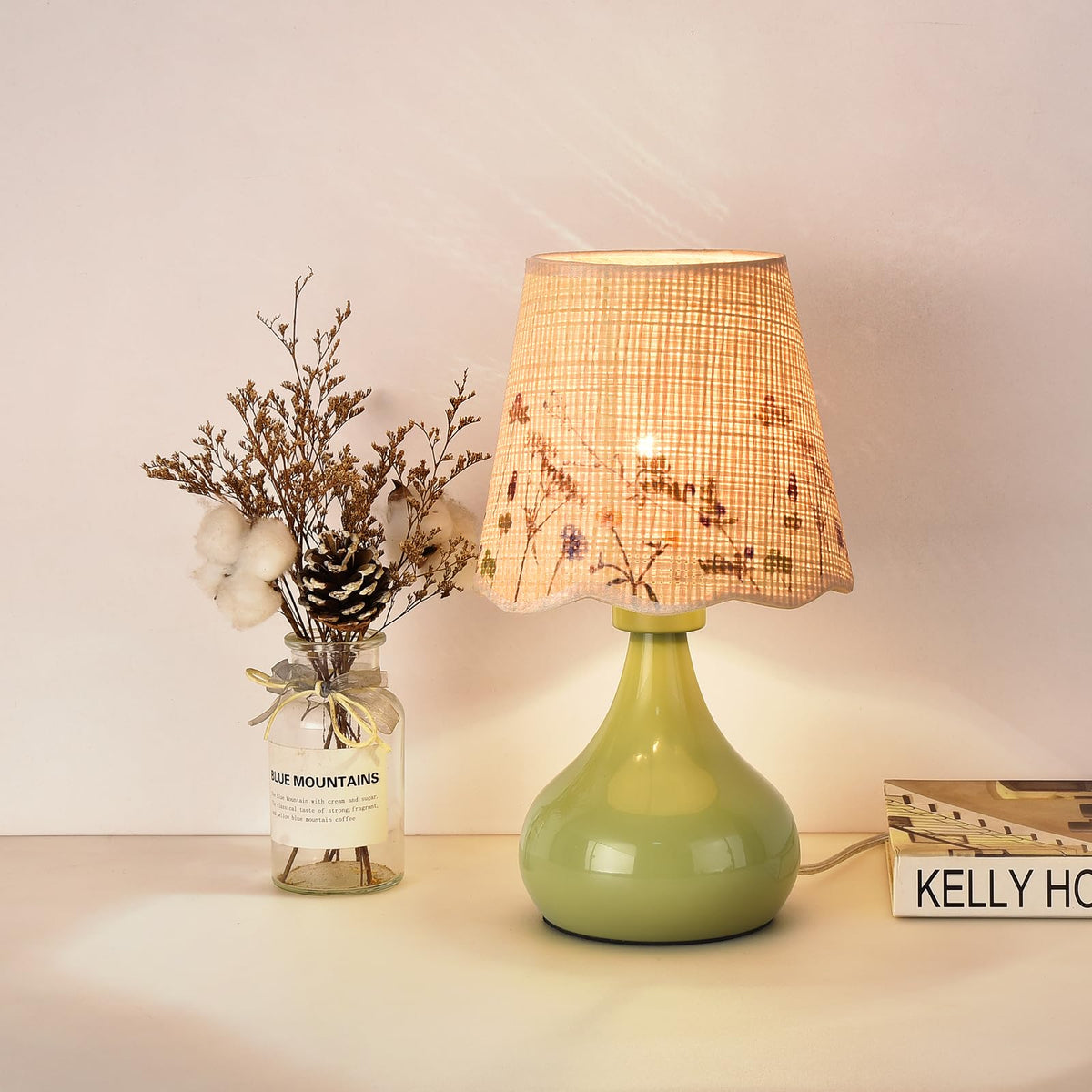 Ziqqeelam Brown Small Bedside Table Lamp for Bedroom, Farmhouse Bedroom Lamps for Nightstand, Rattan Lamp Shade Table Lamps for Small Spaces for Kitchen Counter, Home Office, Living Room, Kids Dorm