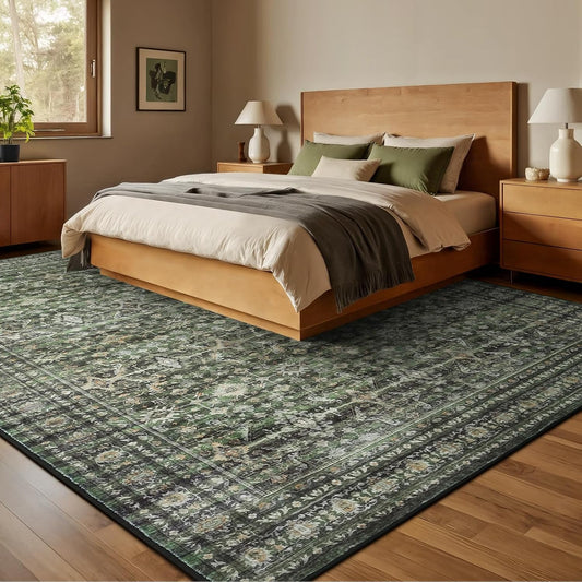 8x10 Area Rugs for Living Room Green Washable Non-Slip Large Carpet