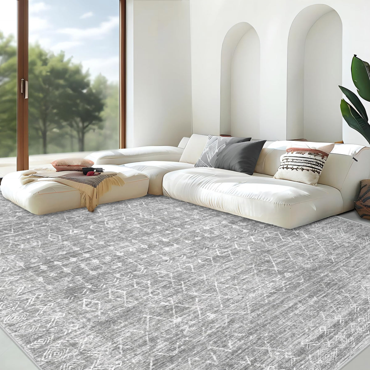 Area Rug for Living Room 6x9: Large Washable Boho Moroccan Rugs Geometric Neutral Rug, Non-Slip Foldable Morden Farmhouse Indoor Floor Carpet for Bedroom Dining Table Home(Brown Green,6'x9')