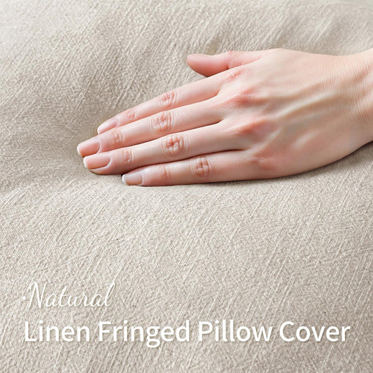 MIULEE Linen Fringe Decorative Throw Pillow Covers Natural Beige 20x20