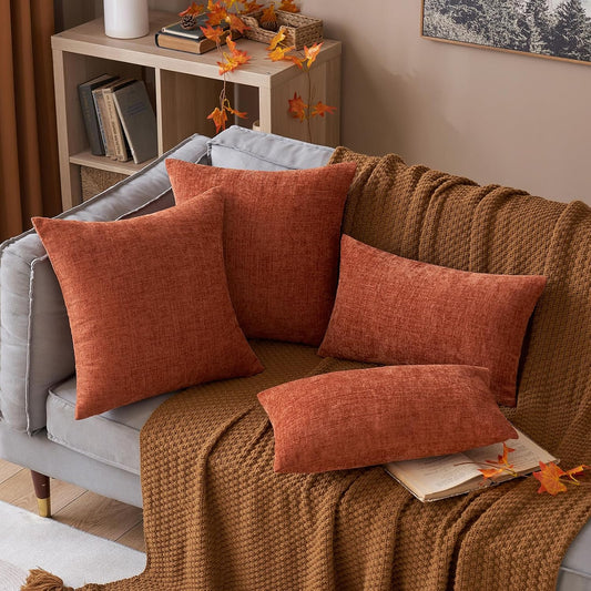 MIULEE Soft Chenille Fall Throw Pillow Covers Burnt Orange 18x18 Pack of 2