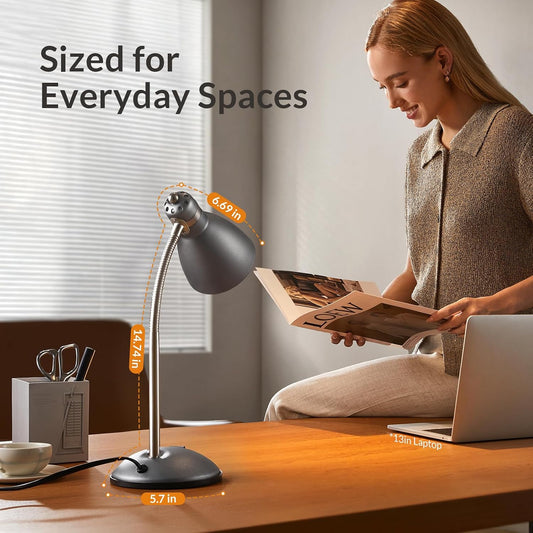 LEPOWER Metal Desk Lamp, Adjustable GooseNeck Reading Light for Bedroom