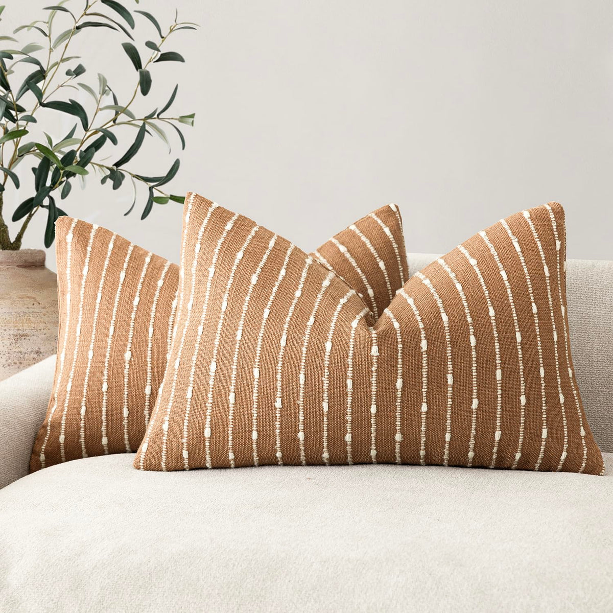 Foindtower Decorative Striped Boucle Throw Pillow Cover 18x18 Natural Beige