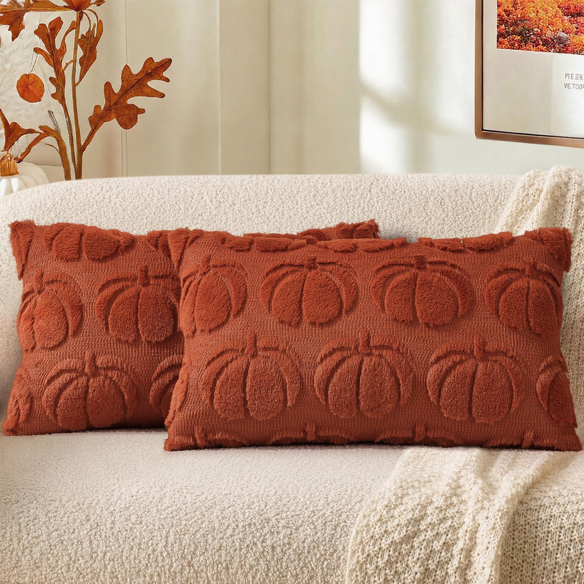decorUhome Light Rust Pumpkin Faux Fur Throw Pillow Covers 18x18 Set of 2