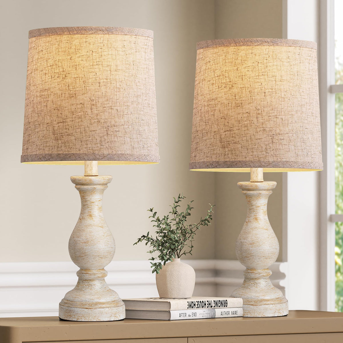Seealle 22" Farmhouse Table Lamp, Rustic Bedside Lamp for Bedroom
