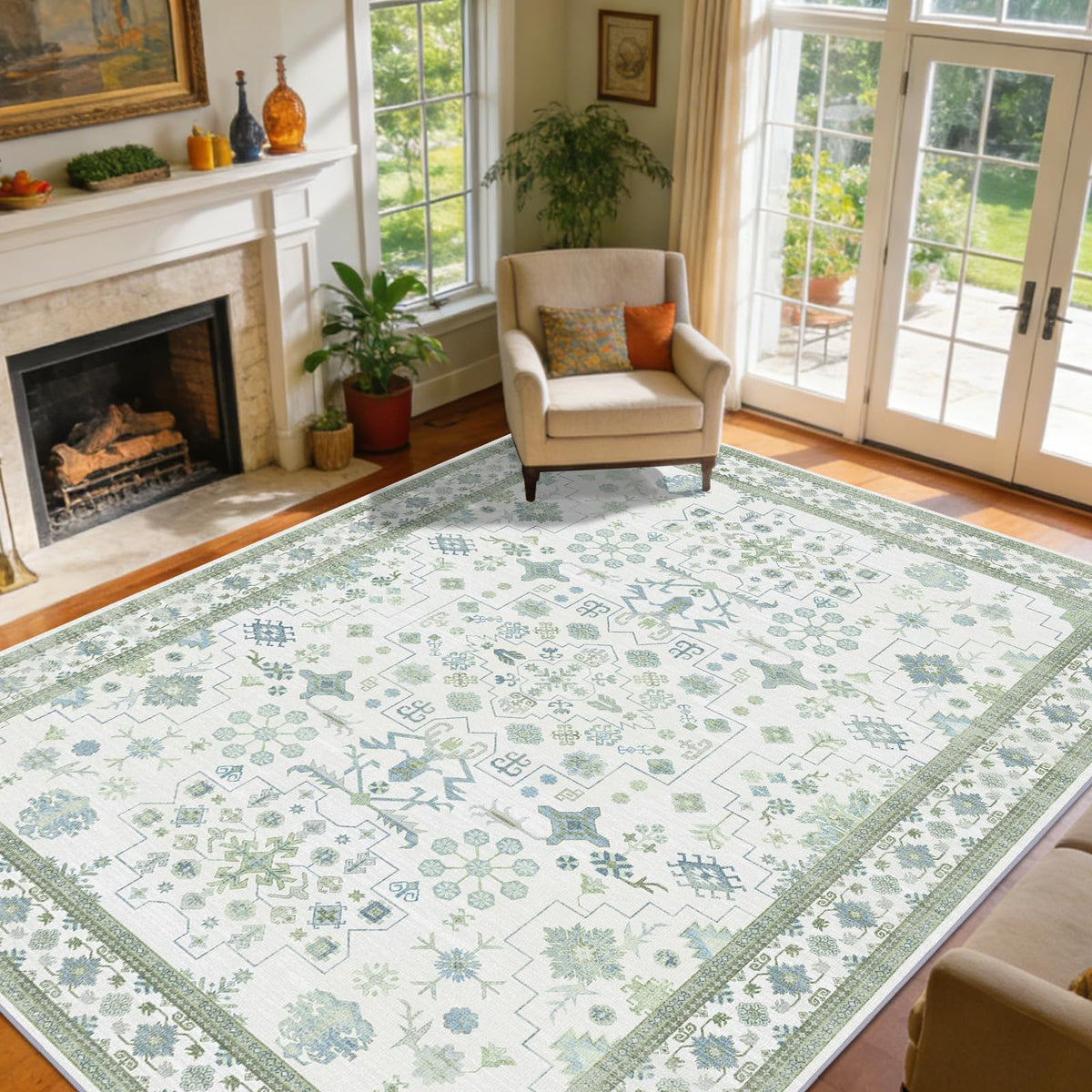 8x10 Washable Area Rugs for Living Room (Charcoal Blush Ivory)