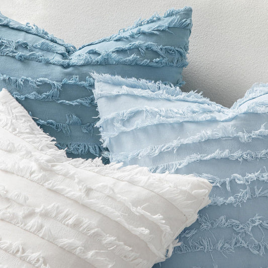 MIULEE Boho Linen Striped Throw Pillow Covers 16x16, Light Blue