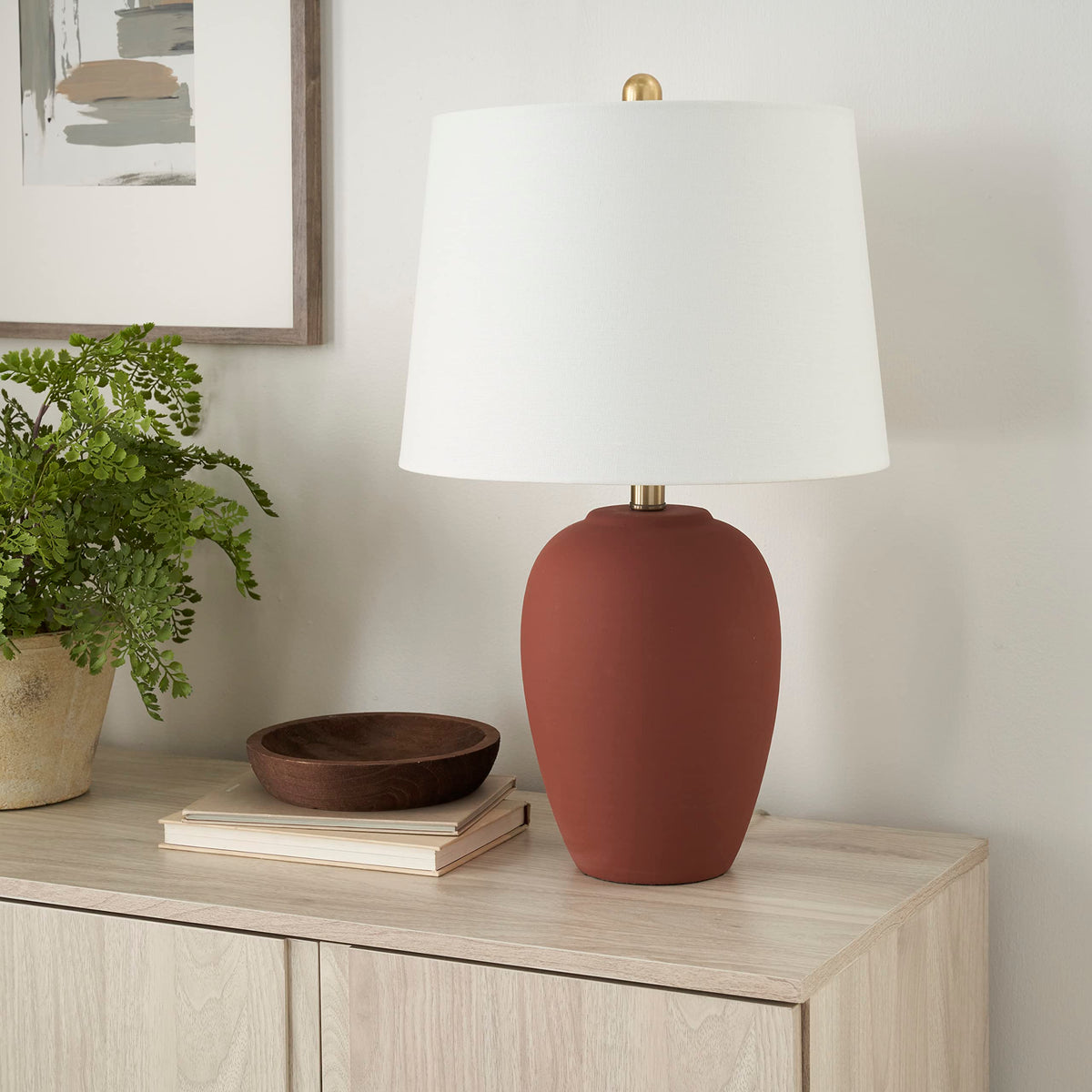 Nourison Home 23" Greyish Brown Earth Tone Rustic Farmhouse Ceramic Table Lamp for Bedroom, Living Room, Dining, Office, with Beige Linen Shade