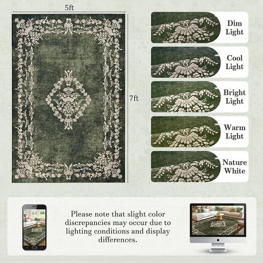 FlyDOIT 5x7 Large Area Rugs for Living Room, Green