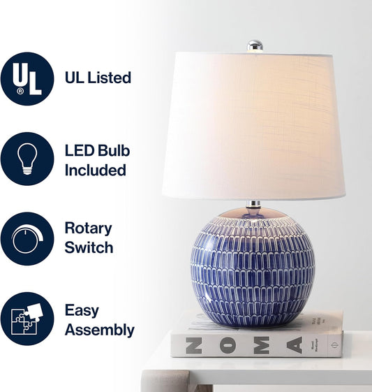 JONATHAN Y Ronald 21" Ceramic Scallop Sphere Table Lamp, Navy