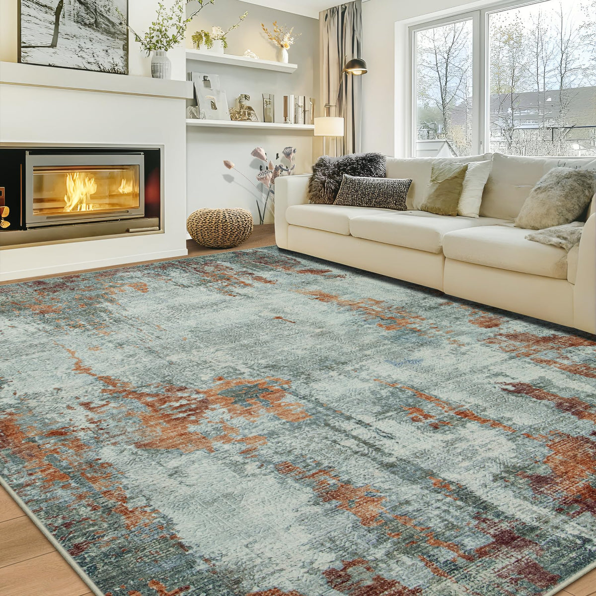 8x10 Area Rugs for Living Room Bedroom Dining Room Washable Blue Grey