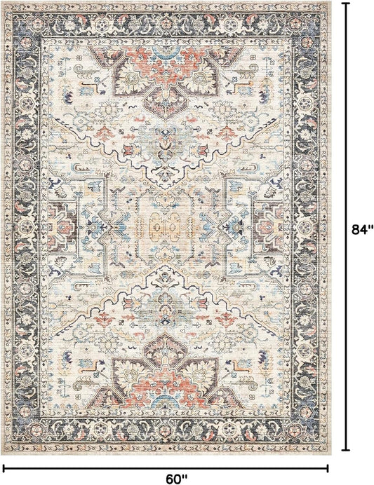 Vintage 5x7 Rugs for Living Room Washable Area Rug Multi Color