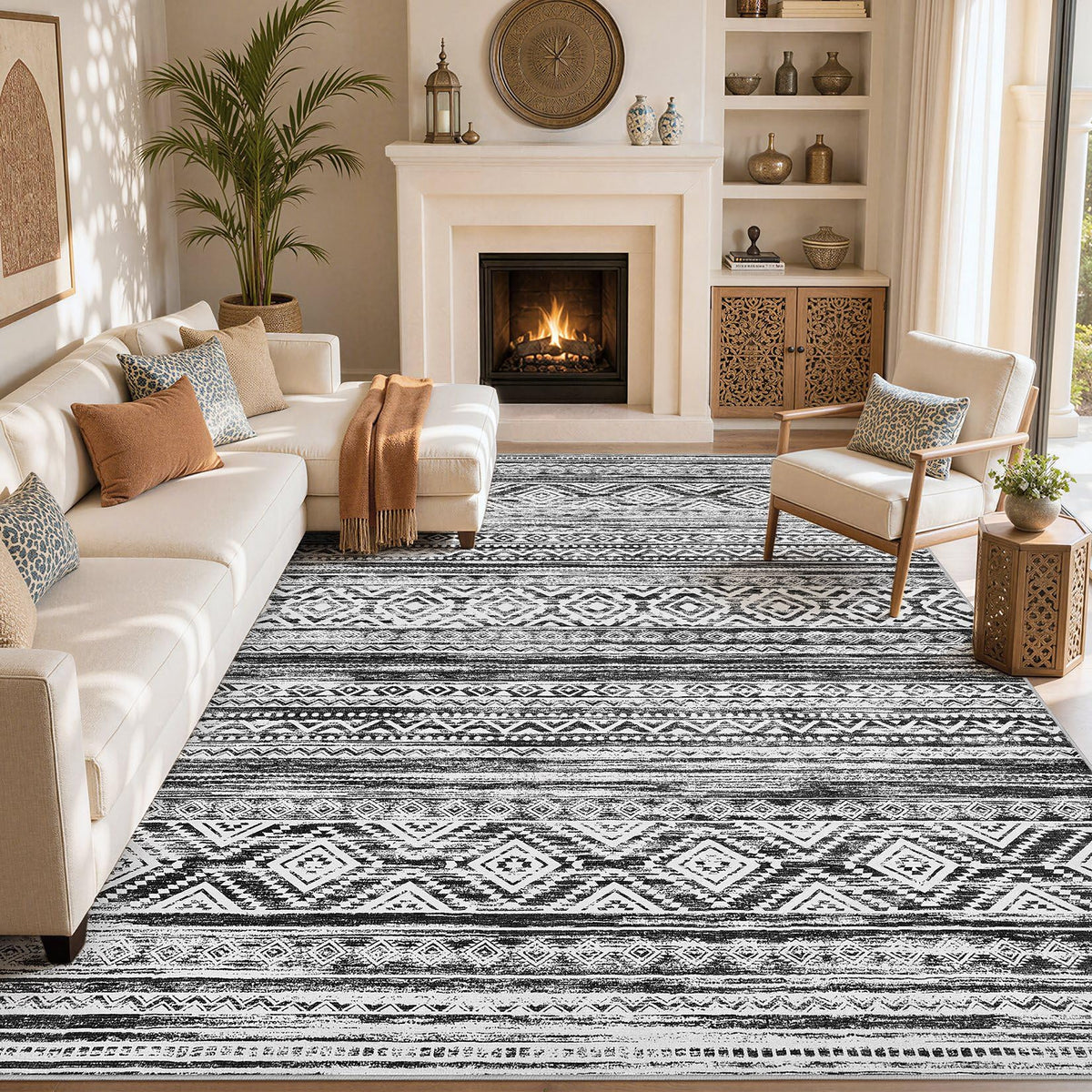 cotiled Boho 5x7 Area Rugs for Living Room: Soft Moroccan Washable Rug