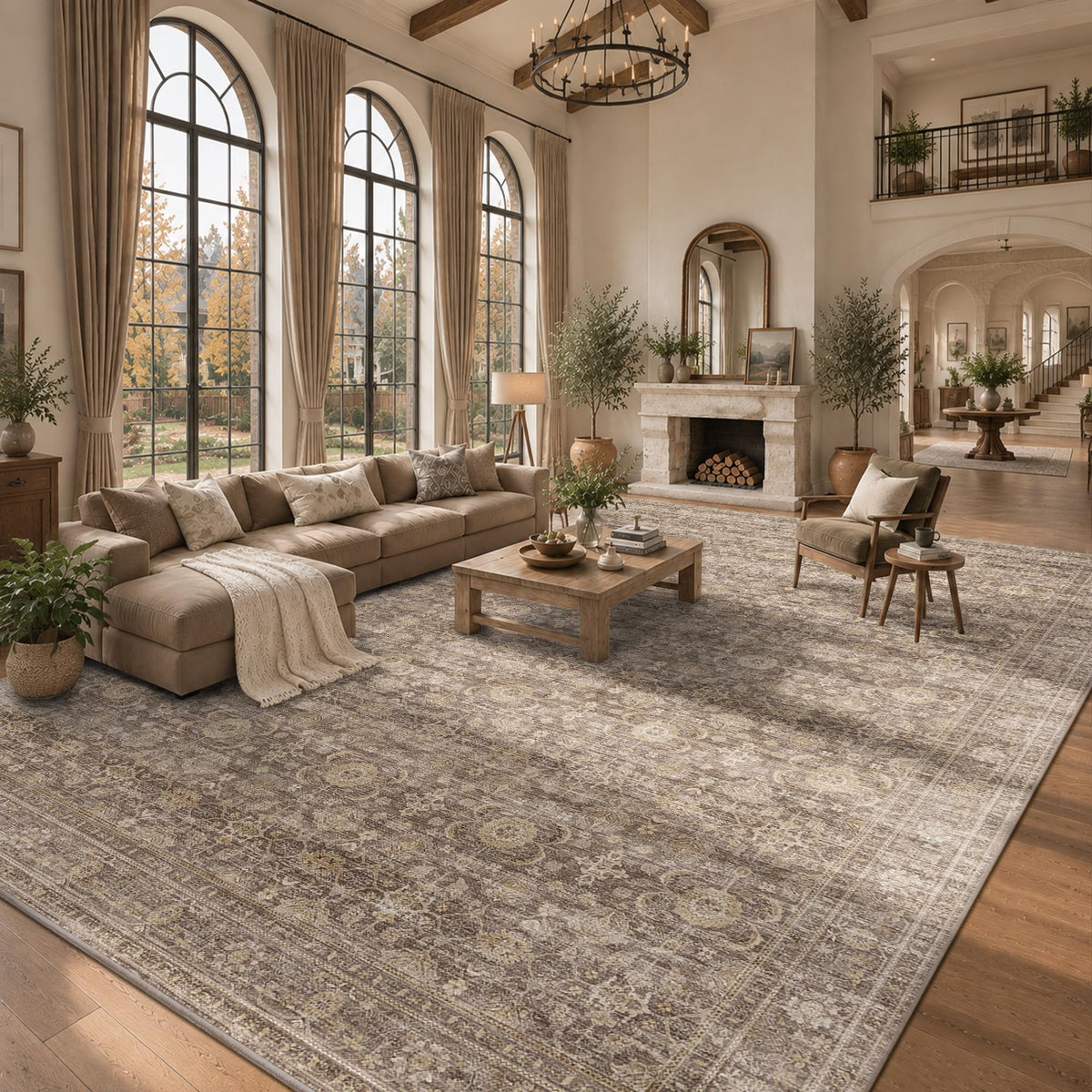 JOOJA 6x9 Brown Vintage Boho Washable Area Rug, Soft Low Pile Floor Carpet