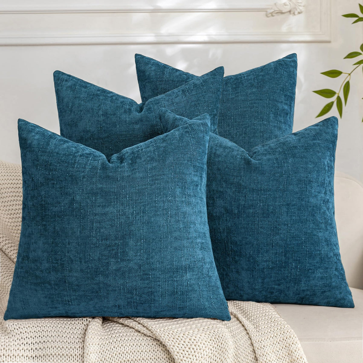 Set of 4 Soft Textured Throw Pillow Covers 18x18 Inch Cozy Decorative Farmhouse Cushion Cover Square Accent Pillow Cases for Bed Couch Sofa Living Room, Beige Taupe Brown