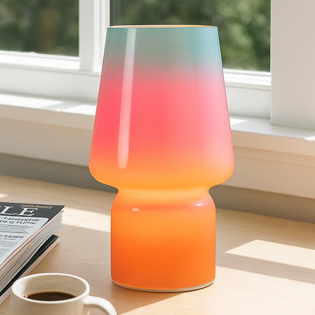 Mushroom Lamp,Small Table Lamp,Mini Cute Lamp Nightstand Lamp Kitchen Glass,Translucent Raindrop,Suitable for Bedrooms, Kitchens, Bedside, Girl Gifts(Raindrop Black)