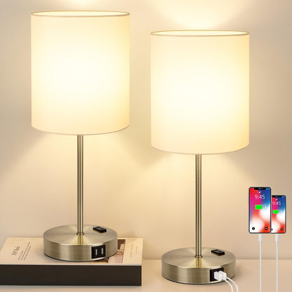 Set of 2 Touch Control Table Lamps with 2 USB & AC Outlet, 3-Way Dimmable Bedside Nightstand Lamps for Bedroom Living Room Nursery, 800 Lumens 5000K Daylight Bulbs Included