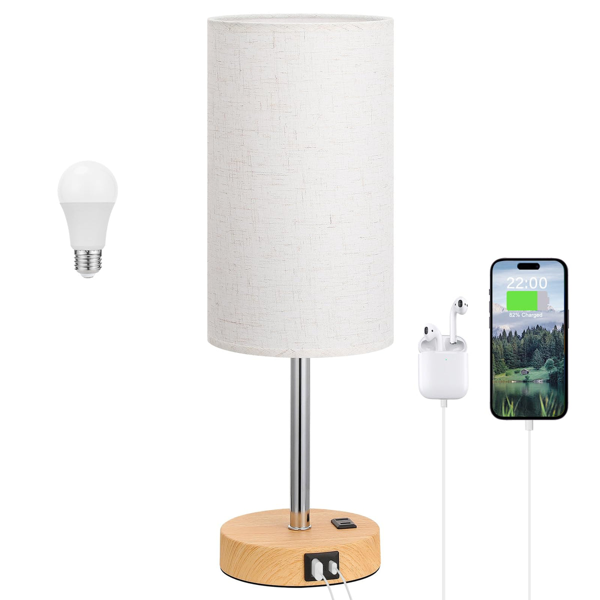 Dicoool Bedside Table Lamp for Bedroom - 3-Way Dimmable Touch Lamp, USB A+C