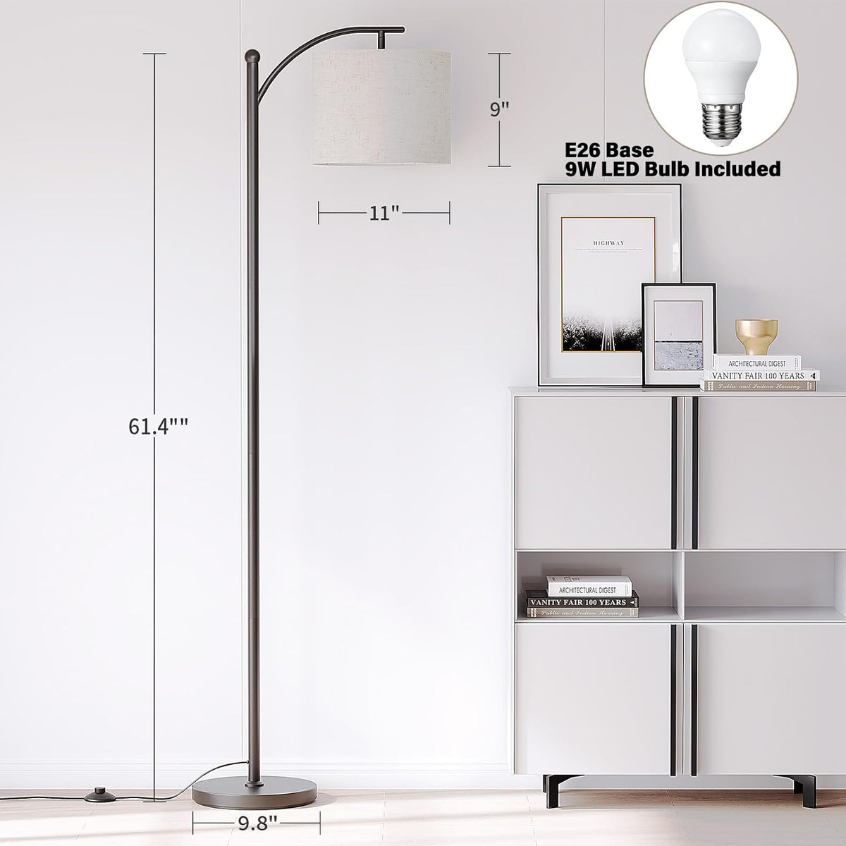 SUNMORY Arc Floor Lamp, Modern Floor Lamp with 3 Color Temperatures Bulb