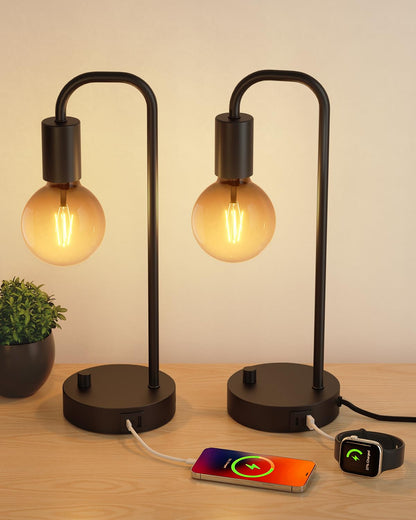 ONEWISH Industrial Table Lamp for Bedroom, Fully Dimmable Modern Bedside Lamps with 2700K Warm Light Bulb for Kids Reading, Minimalist Nightstand Lamps for Living Room, Office (Bulb Included)