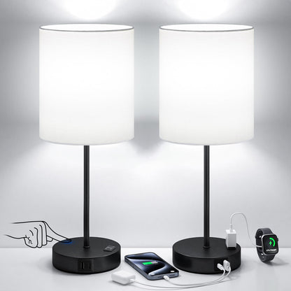 Fenmzee Touch Lamps for Bedroom Set of 2 - Dimmable, USB C+A, AC Outlet