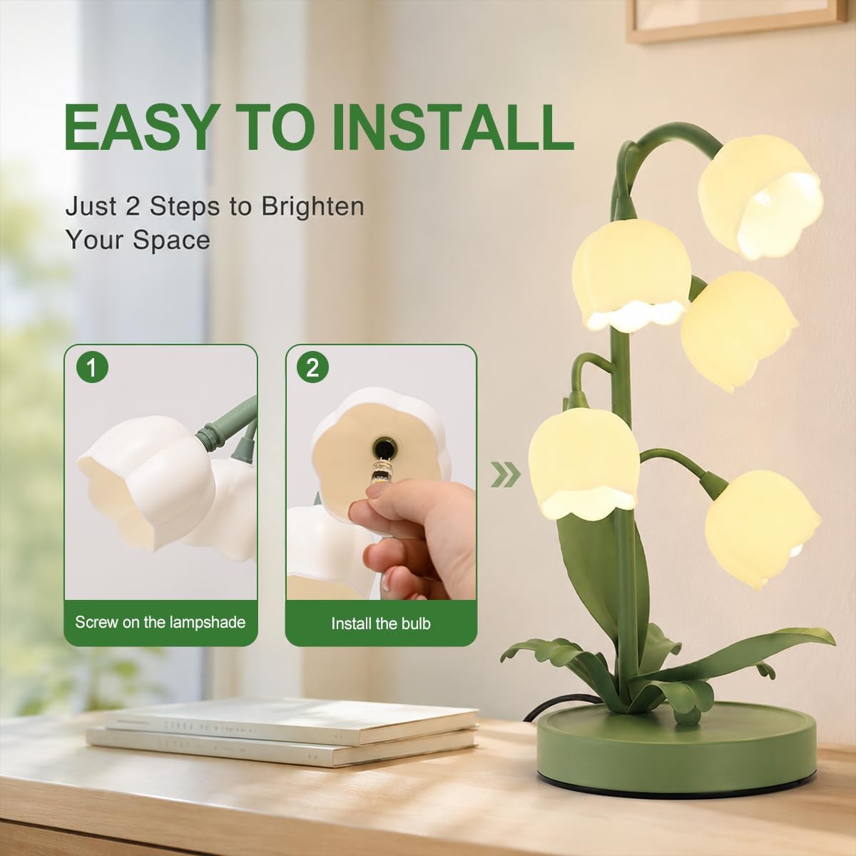 NewAoNaSen Flower Table Lamp Flower Reading Light with 5 Lily of The Valley