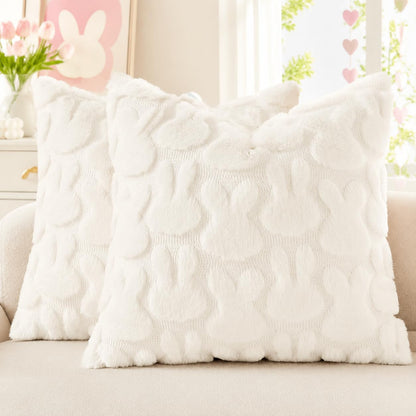 decorUhome Faux Fur Plush Soft Beige Throw Pillow Covers 18x18 Set of 2