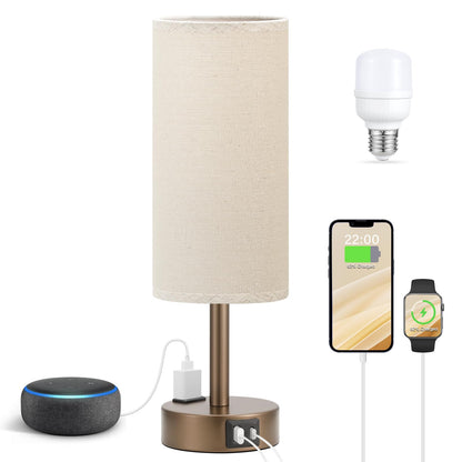 Fenmzee Bedside Table Lamp for Bedroom - Dimmable Touch, USB A+C, AC Outlet