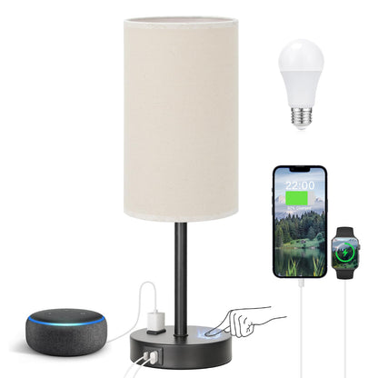 Fenmzee Bedside Table Lamp for Bedroom - Dimmable Touch, USB A+C, AC Outlet