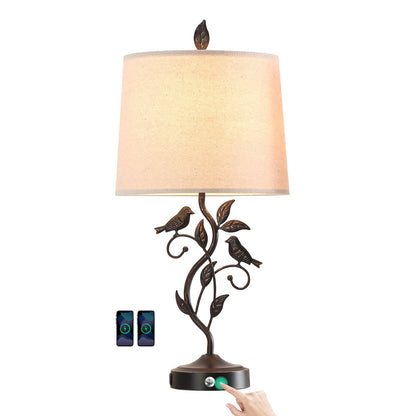 27" Touch Farmhouse Bird Table Lamps for Living Room with 2 USB C+A Ports
