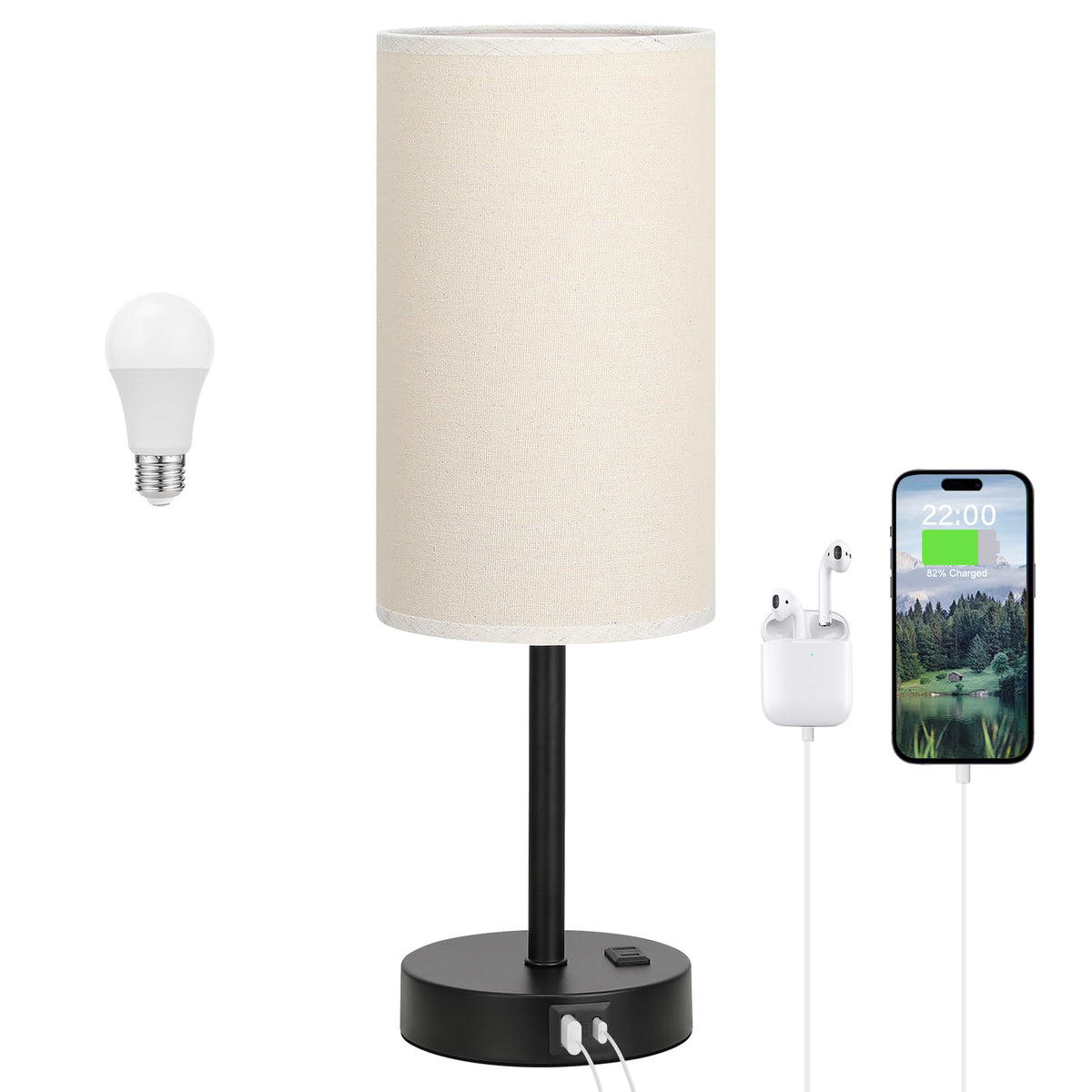 Dicoool Bedside Table Lamp for Bedroom - 3-Way Dimmable Touch Lamp, USB A+C