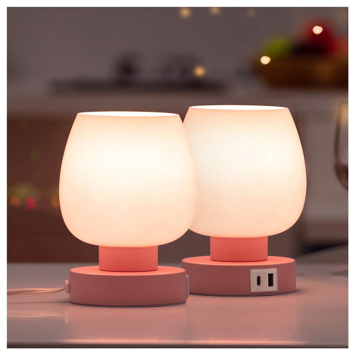ONEWISH Small Bedside Lamp for Bedroom, 3-Way Dimmable Touch Control, 600 Lumen Bright Opal Glass Shade, 7.5 Inch Ultra Compact Nightstand Lamp, Warm White 2700K LED Bulb Included, Modern Design