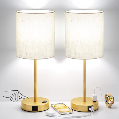Fenmzee Touch Lamps for Bedroom Set of 2 - Dimmable, USB C+A, AC Outlet