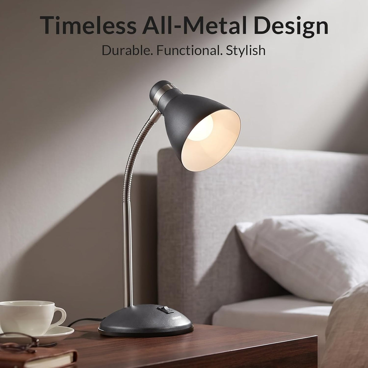 LEPOWER Metal Desk Lamp, Adjustable GooseNeck Reading Light for Bedroom