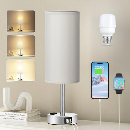 Fenmzee Bedside Table Lamp for Bedroom - Dimmable Touch, USB A+C, AC Outlet