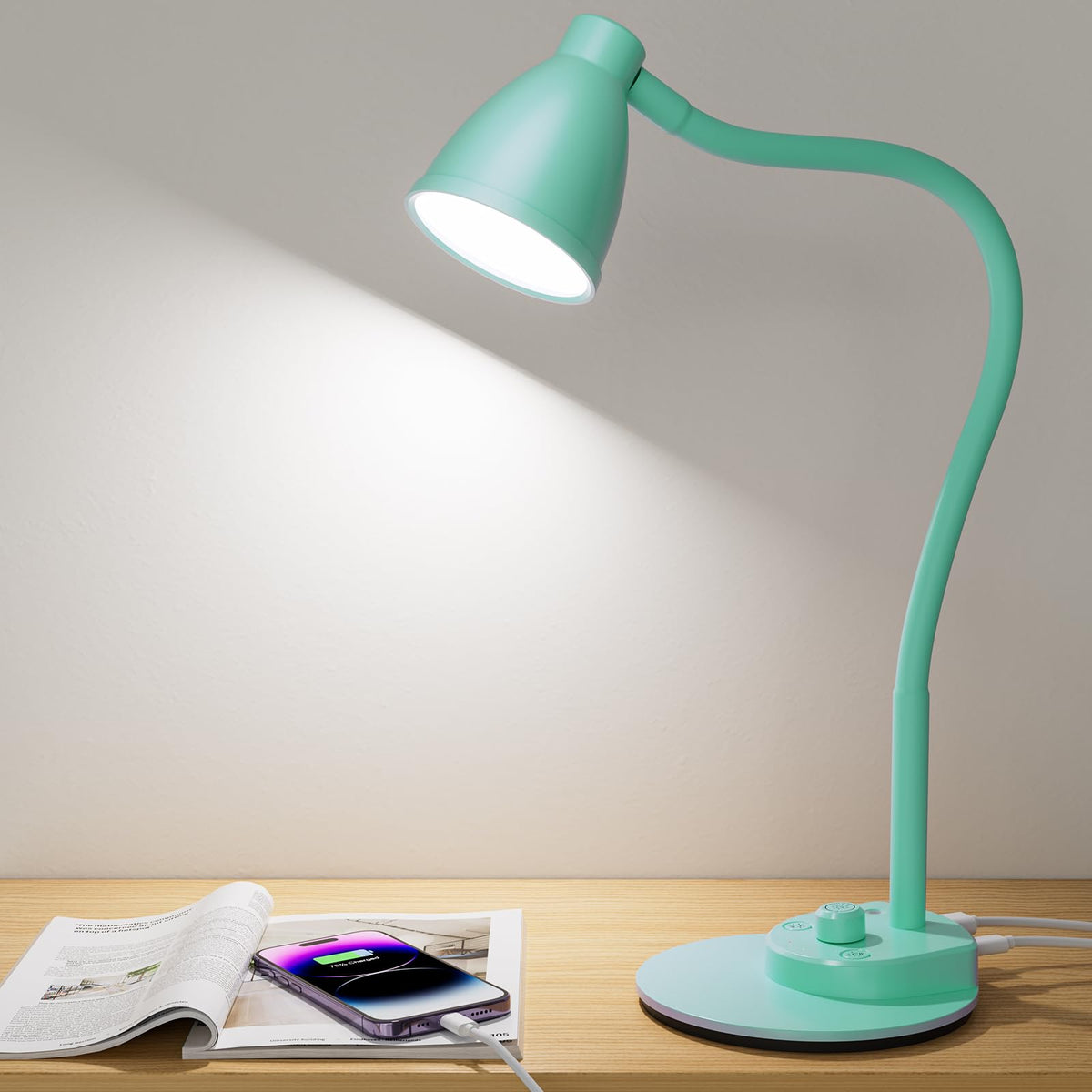 BOHON LED Desk Lamp with USB Charging Port 3 Color Modes Dimmable, Black