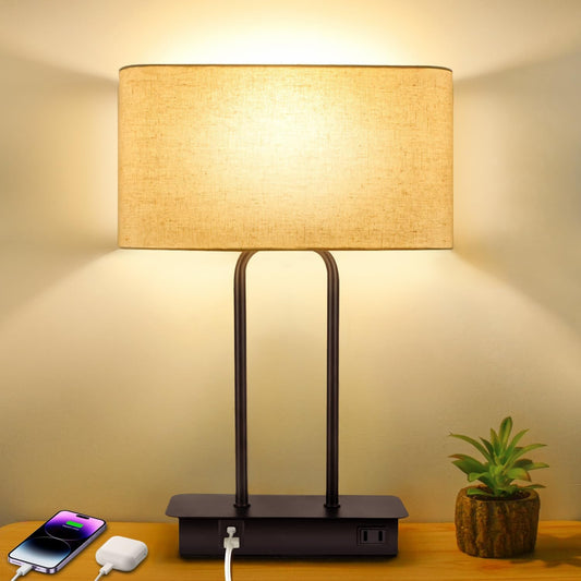 BesLowe 16’’ Table Lamp for Bedroom, Bedside Nightstand Lamp with LED Bulb