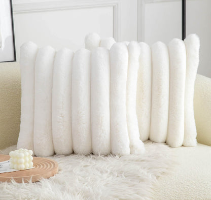 Neelvin Pink Faux Fur Cozy Soft Striped Decorative Throw Pillow Covers 18x18 inch Set of 2,Velvet Pillowcase Cushion Case for Sofa Couch
