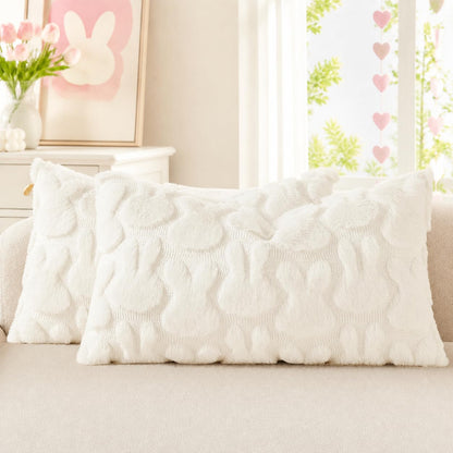 decorUhome Faux Fur Plush Soft Beige Throw Pillow Covers 18x18 Set of 2