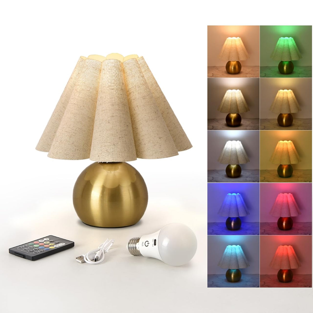 Gold Small Bedside Table Lamp for Bedroom, Brass Gold Bedroom Lamps for Nightstand, Cute Mini Table Lamps for Small Spaces with Scalloped Shade for Kitchen Counter, Bookshelf, Living Room, Kids Dorm