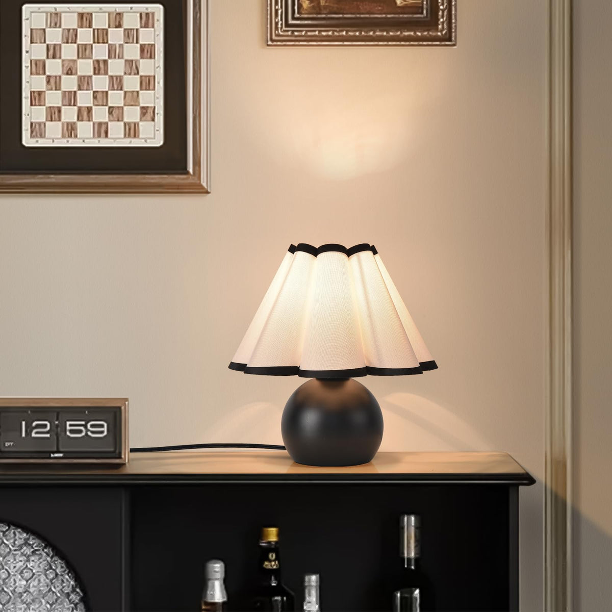 Gold Small Bedside Table Lamp for Bedroom, Brass Gold Bedroom Lamps for Nightstand, Cute Mini Table Lamps for Small Spaces with Scalloped Shade for Kitchen Counter, Bookshelf, Living Room, Kids Dorm