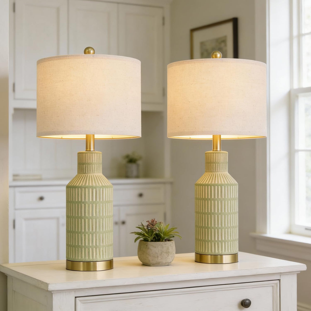 USumkky 25" Modern Ceramic Lamps Single Table Lamp for Living Room Bedroom Farmhouse Nightstand Bedside Lamps